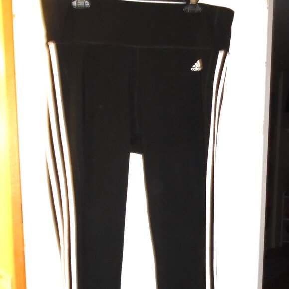 ADIDAS CLIMALITE BLACK WITH WHITE STRIPES ATHLETIC LEGGINGS WOMENS SIZE XL - Picture 1 of 15